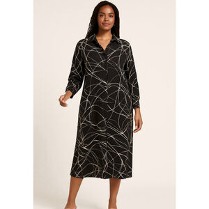 Women's Ashley Stewart Long Sleeve Dress Plus 16 Black Beige Abstract Boho Artsy